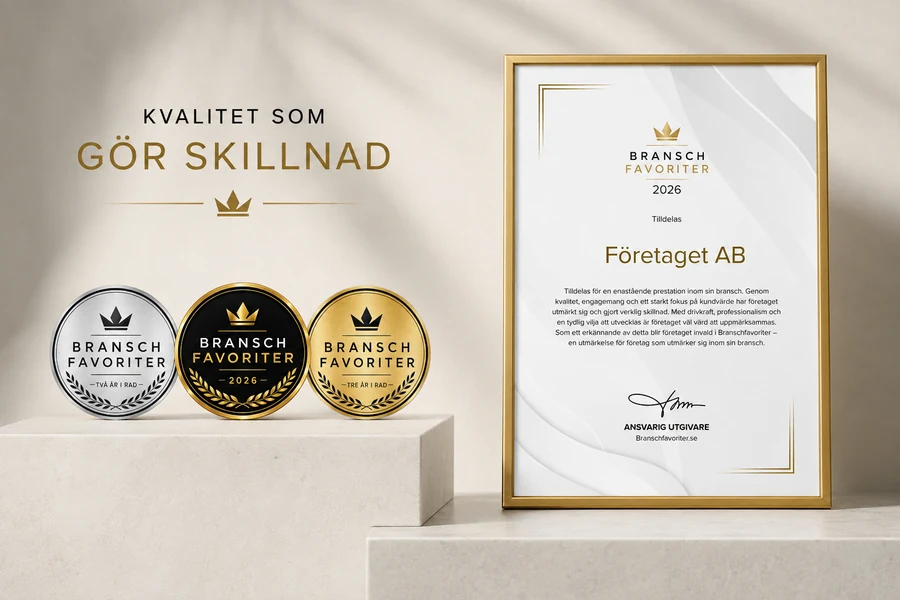 Branschfavoriters digitala sigill – standard, två år i rad (silver) och tre år i rad (guld) – samt det fysiska certifikatet